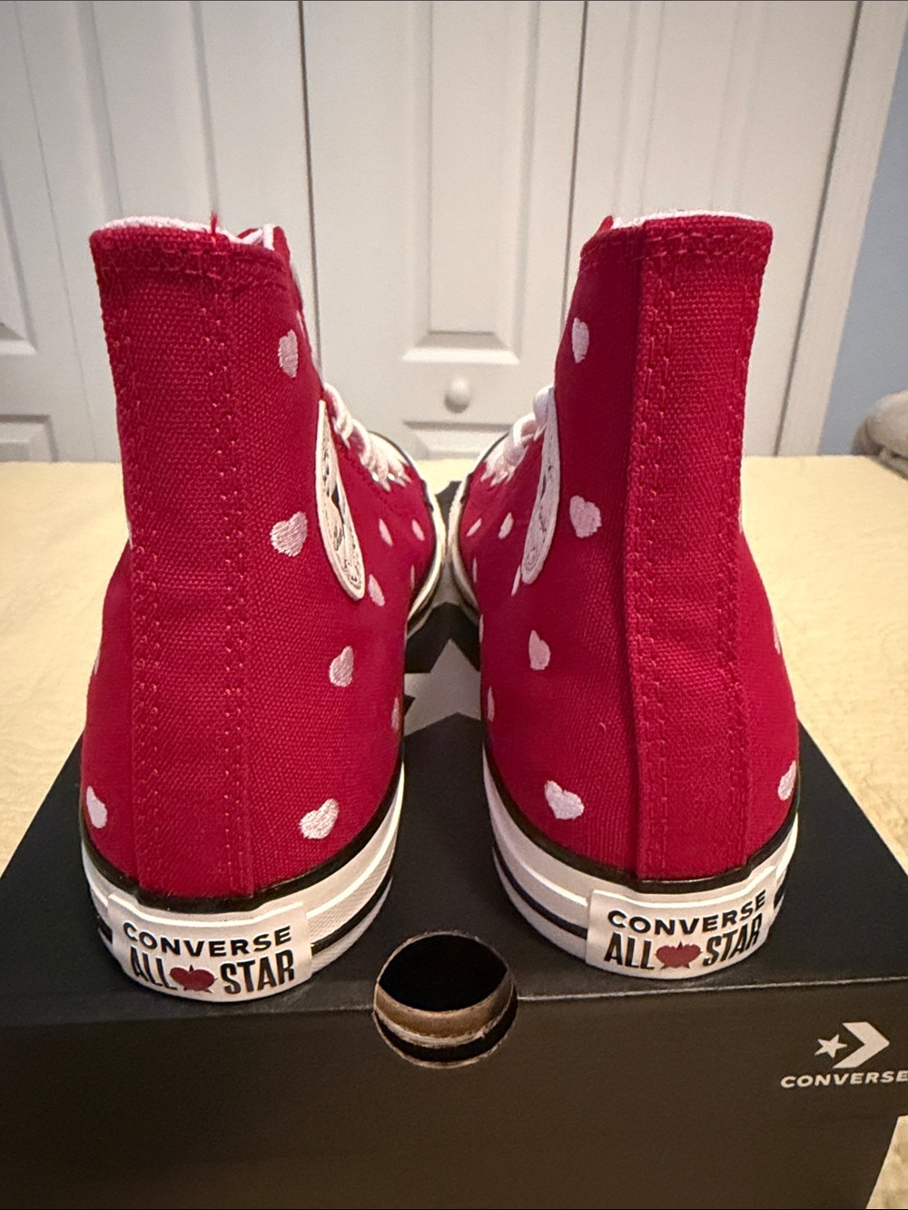 Converse Red High-Top Heart Print Sneakers - Picture 4 of 8
